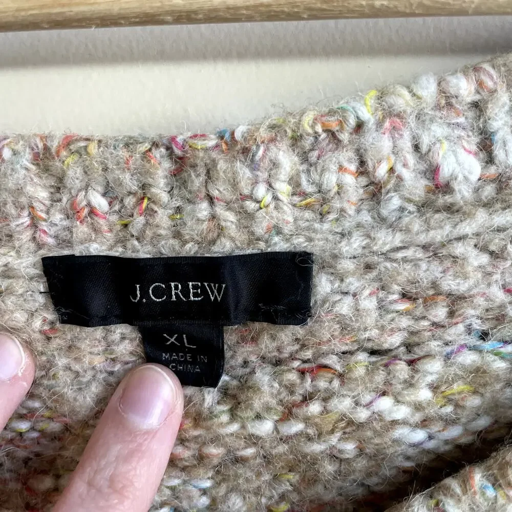 J.Crew wool alpaca blend knit v-neck chunky tan sweater women's size XL warm‎